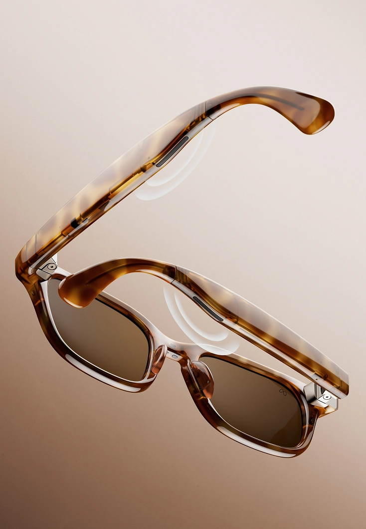 Óculos Ray-Ban Meta em tartaruga, com as colunas abertas nas hastes